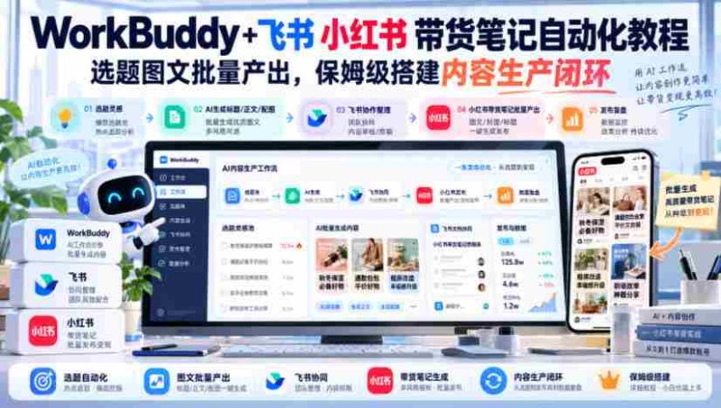 飞书小红书带货攻略:WorkBuddy+笔记自动化,批量生成精选图文,轻松打造内容生产闭环【教程文档-一起发