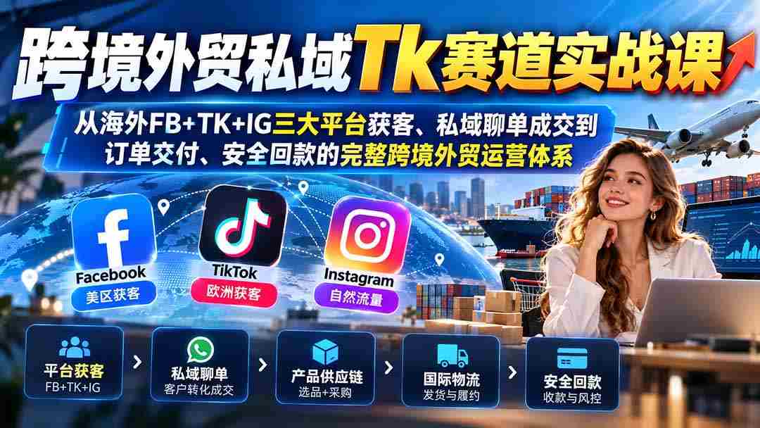 全球跨境电商私域Tk实操攻略：全方位解析FB、TK、IG三平台引流、私域沟通至订单完成及安全收款的一站式外贸运营策略-一起发