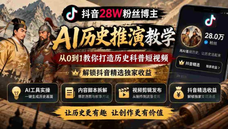 揭秘:抖音28万粉丝大V的AI历史分析课堂,零基础教你制作热门历史科普视频,开启抖音收益新篇章-一起发