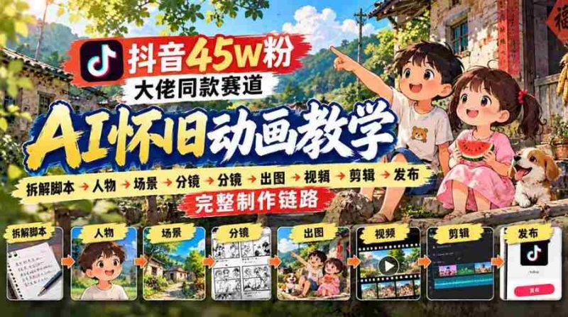 揭秘抖音45万粉丝网红的AI怀旧动画全流程:从脚本到发布,全方位实战教学!-一起发