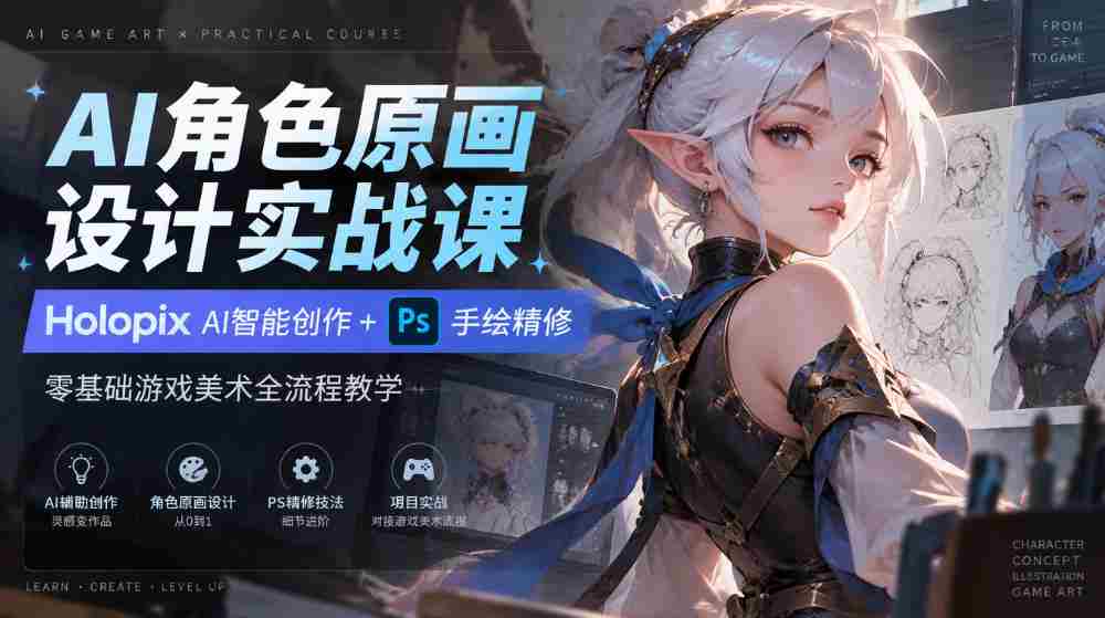 AI角色原画设计实战课|Holopix AI智能创作+PS手绘精修,零基础游戏美术全流程教学