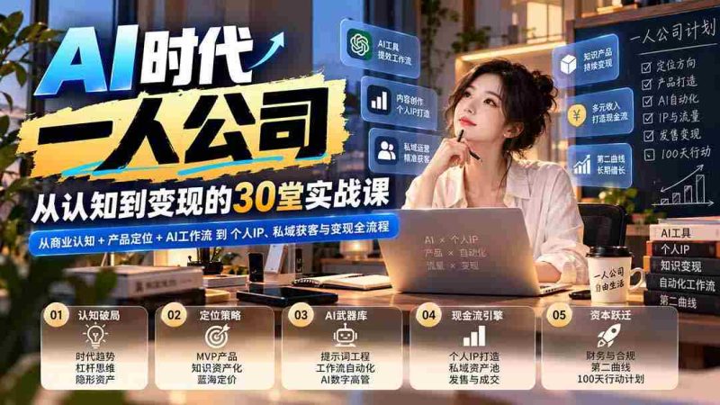 高清呈现】AI新时代,打造独属你的企业传奇:全方位解析商业洞察、产品精确定位、AI工作流,再到个人品牌、私域流量捕获与盈利策略,全程30节实战教学-一起发