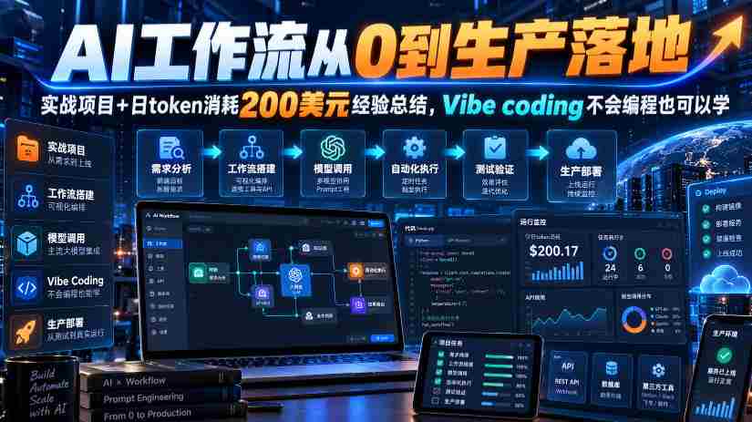 AI工作流从0到生产落地,实战项目+日token消耗200美刀经验总结,Vibe coding不会编程也可以学