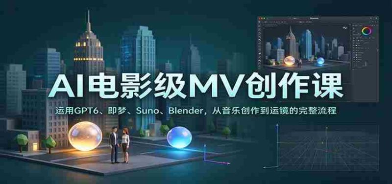AI电影级MV创作课:运用GPT6、即梦、Suno、Blender,从音乐创作到运镜的完整流程-一起发